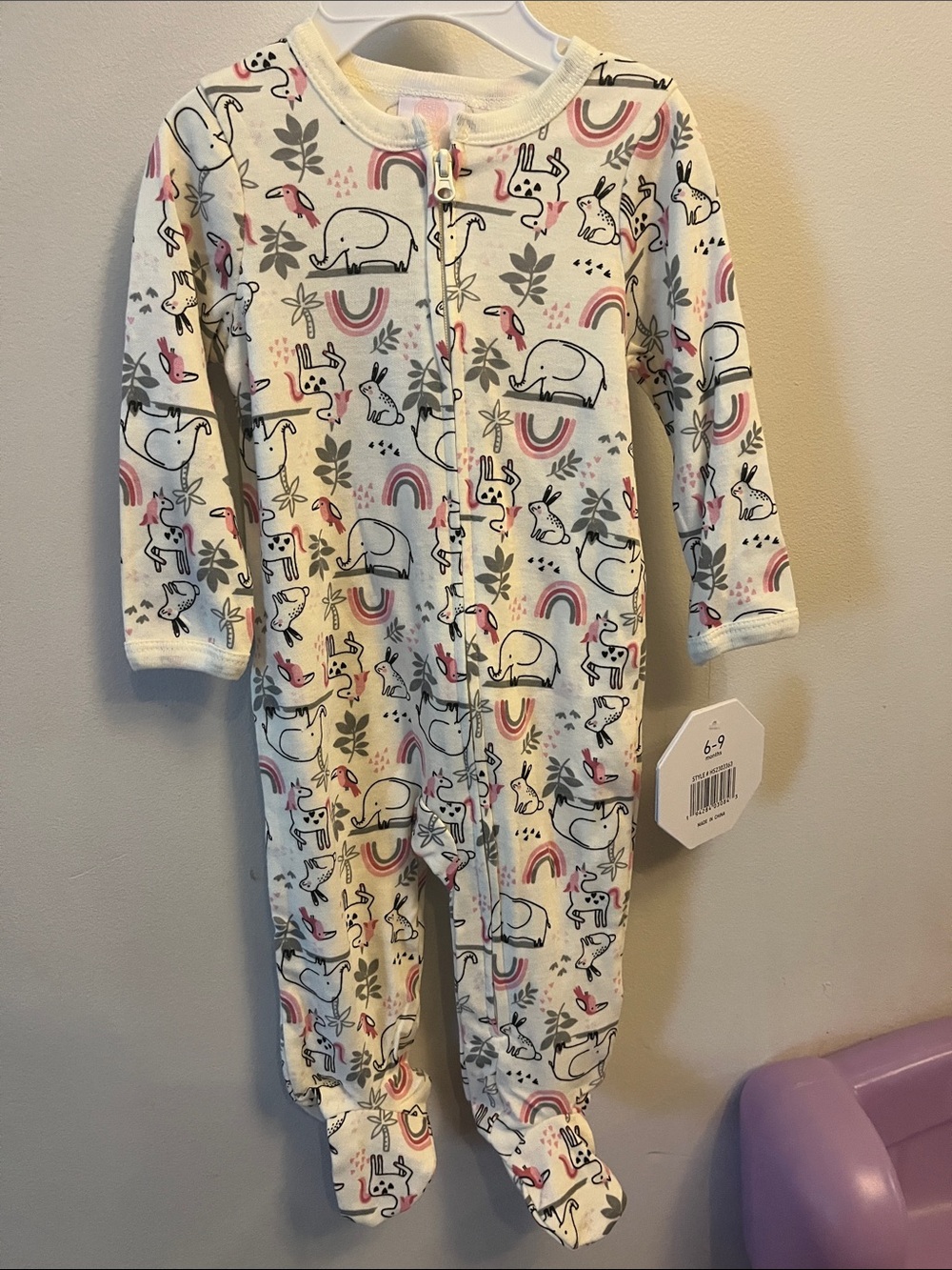 Baby on Board Animal & Rainbow Footed One-Piece Pajamas